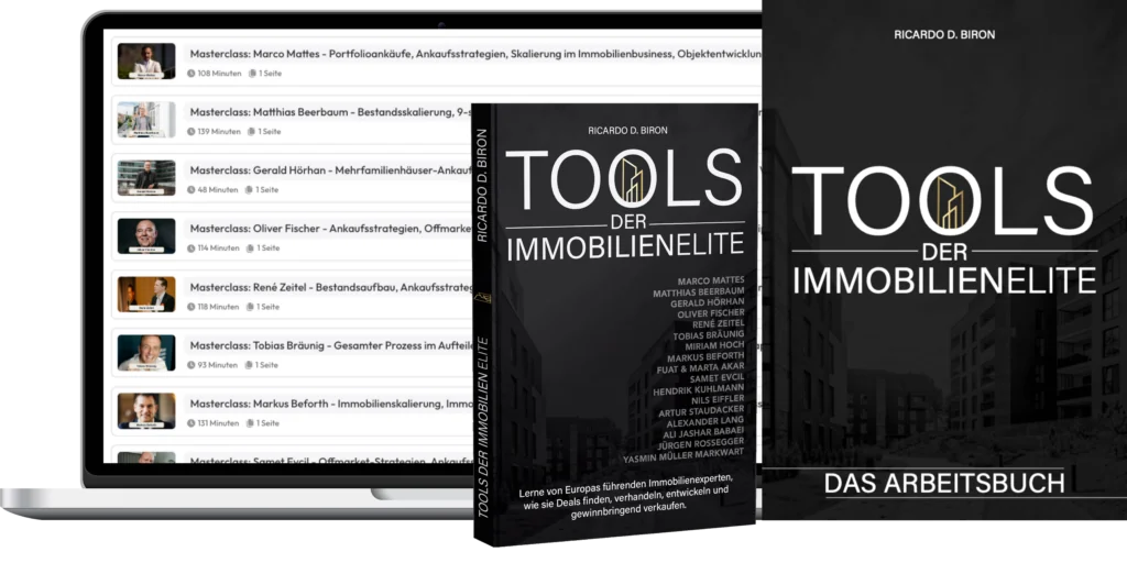 Buch, Arbeitsbuch und Video-Masterclasses von Tools der Immobilienelite